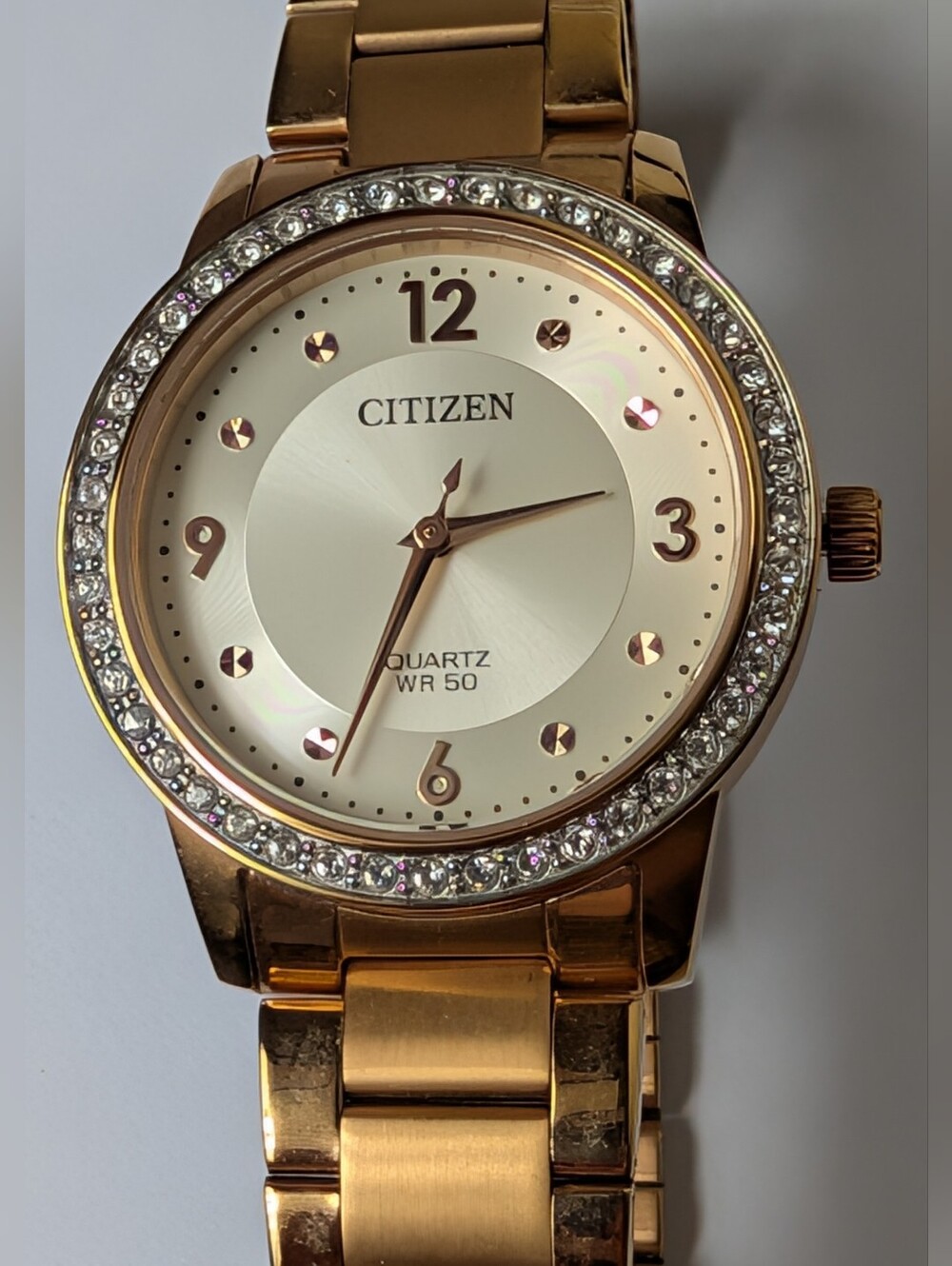 ​Citizen Women's Rose Gold-Tone Crystal Bezel Quartz WR 50 Watch
